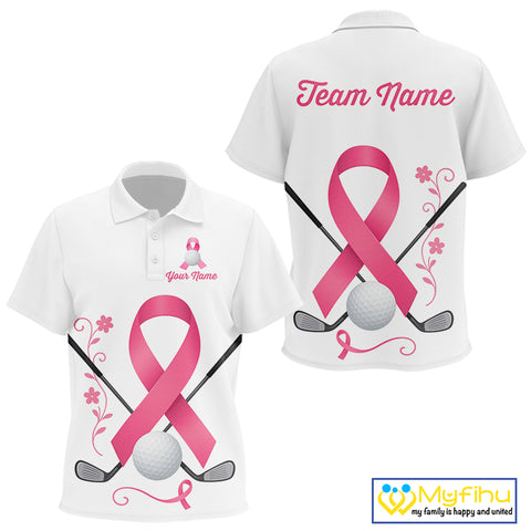 Pink ribbon golf ball clubs Kid polo golf shirts Custom Breast cancer awareness team golf jerseys NQS10506