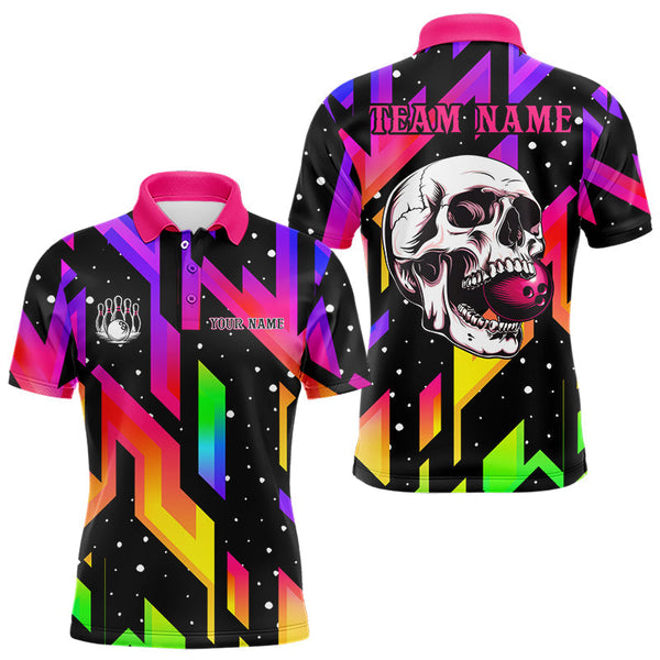 Colorful Black Skull Bowling Polo, 1/4 zip shirts for men Custom Team Bowling Jersey, gift for bowlers NQS9021