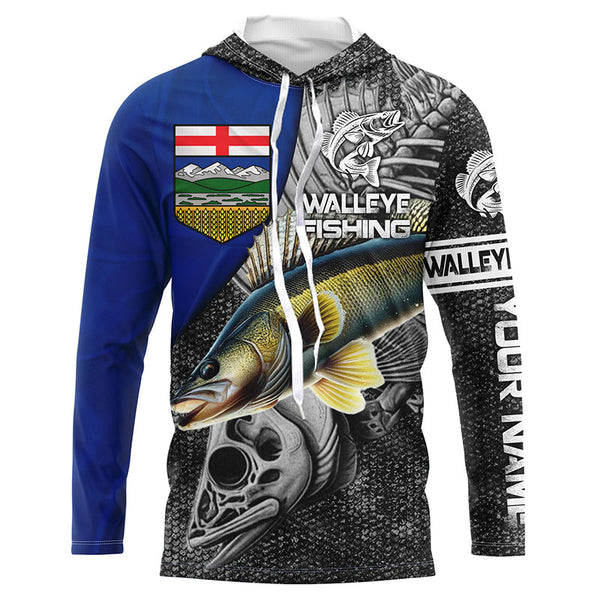 Alberta Flag Walleye Fishing Custom long sleeve performance Fishing Shirts, Walleye Fishing jerseys NQS3819