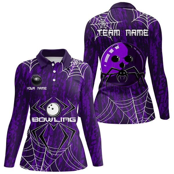 Purple Camo Bowling Polo, 1/4 Quarter zip shirt Custom Spider web Halloween Women Team Bowling jerseys NQS8343