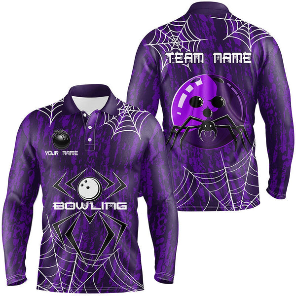 Purple Camo Bowling Polo, 1/4 Quarter zip shirts Custom Spider web Halloween Men Team Bowling jerseys NQS8343