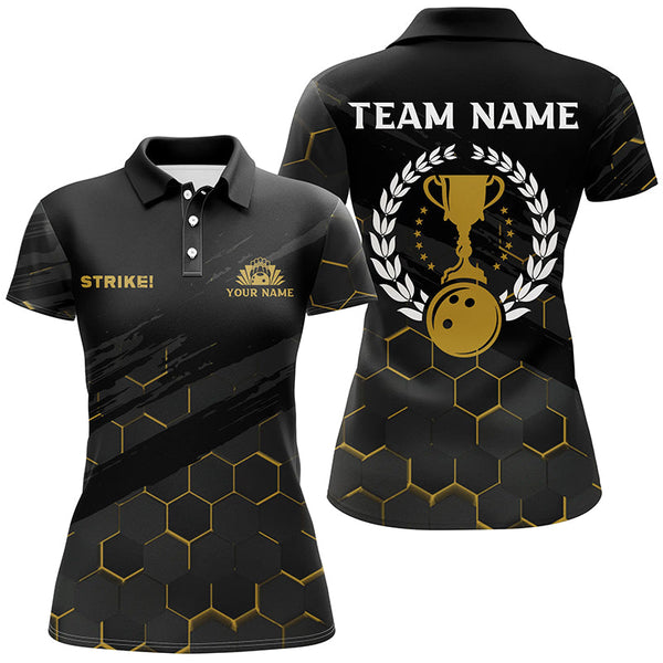 Black Womens Bowling Polo Shirts Custom bowling strike bee pattern team Ladies Jerseys NQS6703