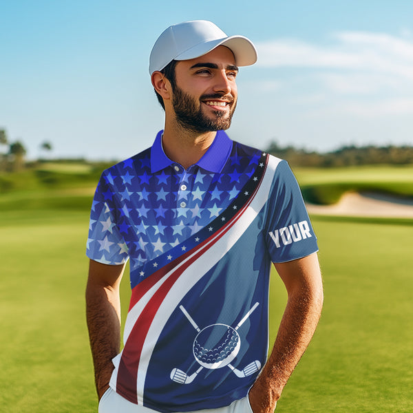 Personalized Red, White and Blue golf polo shirts for men custom patriotic men golf shirts NQS9438