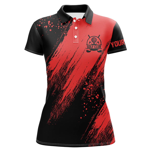 Black and red Womens golf polo shirt custom name golfing gifts, ladies golf tops NQS7346