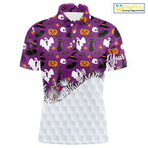 Personalized funny purple Halloween pattern mens golf polo shirts best mens golf wears NQS10315