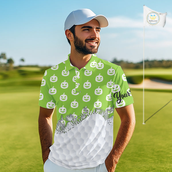 Personalized funny green pumpkin Halloween pattern mens golf polo shirts best mens golf wears NQS10316