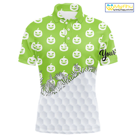 Personalized funny green pumpkin Halloween pattern mens golf polo shirts best mens golf wears NQS10316