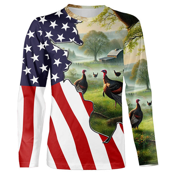 Wild Turkey Hunting Camo 3D All Over Print Shirts American Flag Patriotic Hunting gifts NQS100