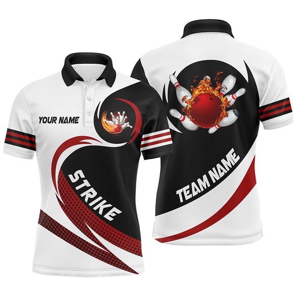 Black and white Bowling Polo Shirts For Men Custom flame bowling ball fire strike Team League Jerseys NQS6717