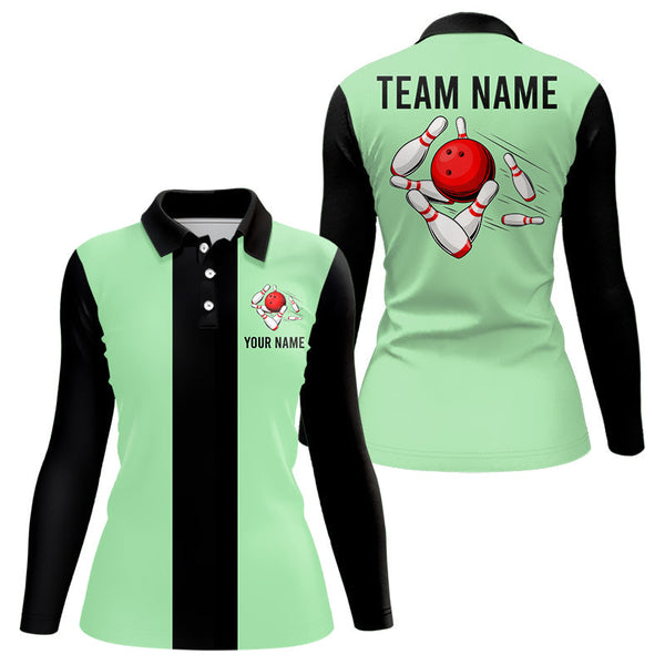 Personalized Mint Green and Black Retro Bowling Shirts For Women custom vintage bowling team jerseys NQS9045