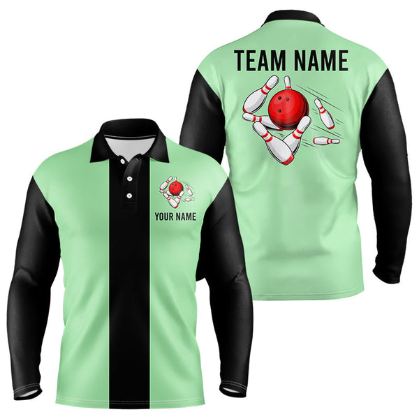 Personalized Mint Green and Black Retro Bowling Shirts For Men custom vintage bowling team jerseys NQS9045