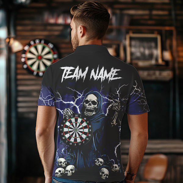 Purple Lightning Thunder Skull Darts Polo, Quarter zip Shirts For Men Custom Team Darts Jersey Outfit NQS9446