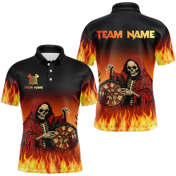 Flame Skull Reaper Darts Polo, Quarter zip Shirts For Men Custom Team Darts Jersey Outfit NQS9447