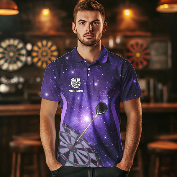 Purple galaxy space pattern Darts Polo, Quarter zip Shirts For Men Custom Team Darts Jersey Outfit NQS9448