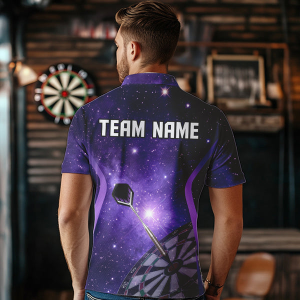 Purple galaxy space pattern Darts Polo, Quarter zip Shirts For Men Custom Team Darts Jersey Outfit NQS9448