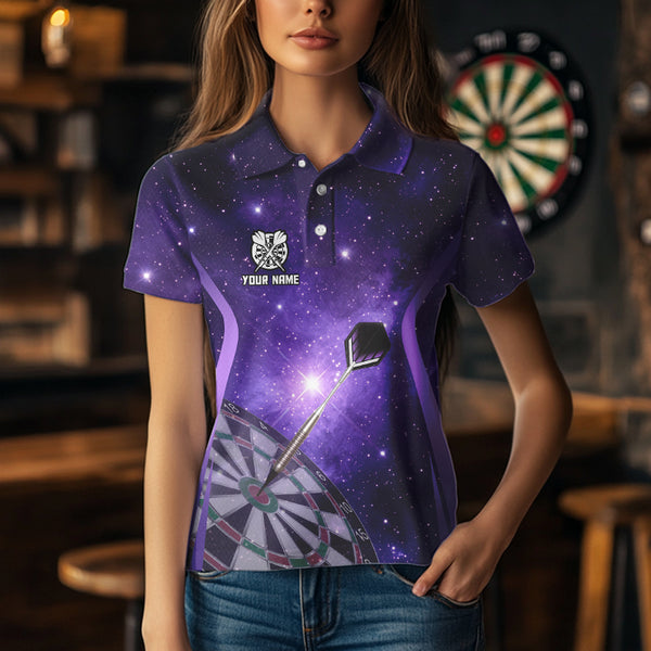 Purple galaxy space pattern Darts Polo, Quarter zip Shirts For Women Custom Team Darts Jersey Outfit NQS9448