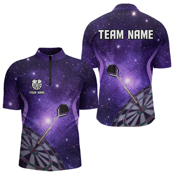 Purple galaxy space pattern Darts Polo, Quarter zip Shirts For Men Custom Team Darts Jersey Outfit NQS9448
