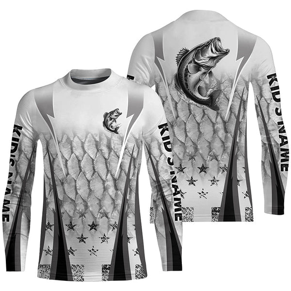 Black and white Largemouth Bass fishing scales Custom performance long sleeve Bass fishing shirts NQS7361