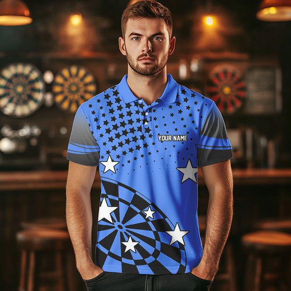 Stars Darts Polo, Quarter Zip Shirt For Men Custom Dart Team Jerseys | Blue NQS9777