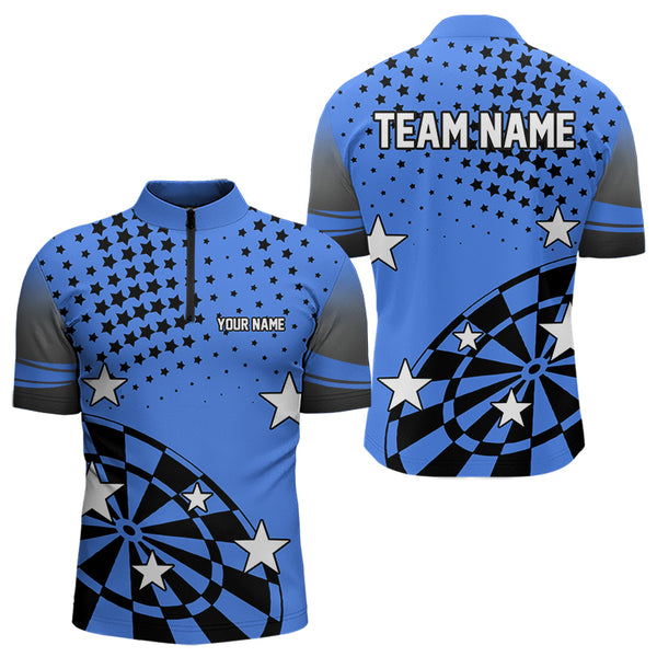 Stars Darts Polo, Quarter Zip Shirt For Men Custom Dart Team Jerseys | Blue NQS9777