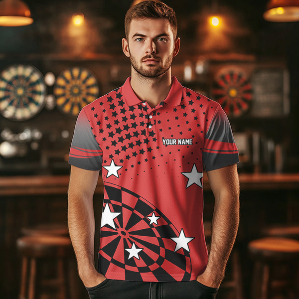 Stars Darts Polo, Quarter Zip Shirt For Men Custom Dart Team Jerseys | Red NQS9778