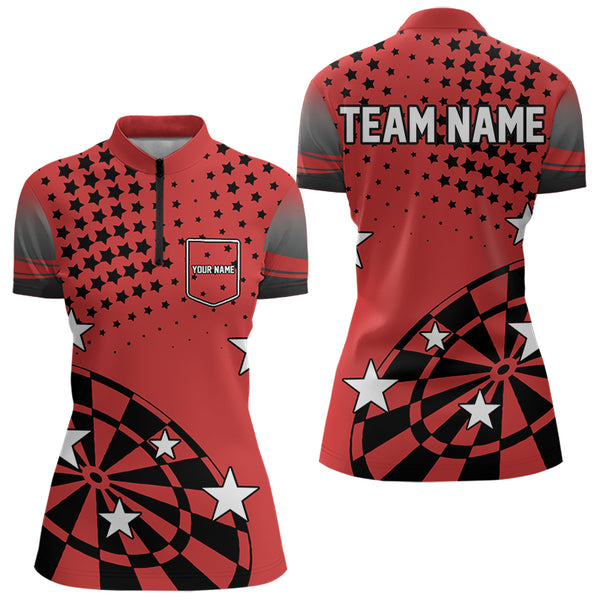 Stars Darts Polo, Quarter Zip Shirt For Women Custom Dart Team Jerseys | Red NQS9778