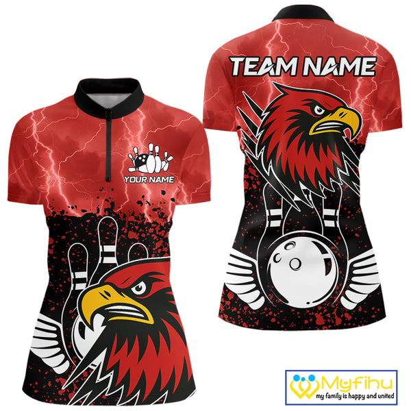 Black and Red Lightning thunder storm Eagle Bowling Shirts for Women Custom Team bowling jerseys NQS10022