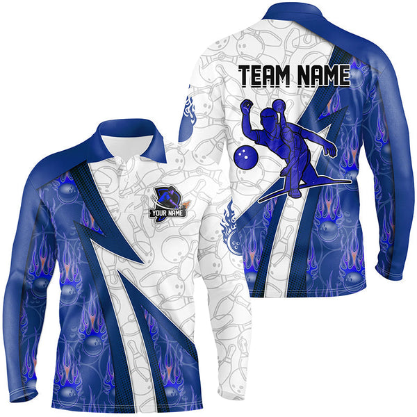 Custom Bowling Polo, Quarter Zip Shirt For Men blue flame camo Bowling shirts, Bowling Team jerseys NQS7937