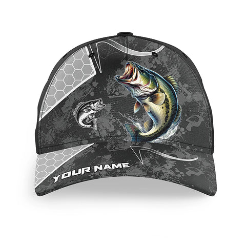 Largemouth Bass fishing black camo Custom Bass fishing hat Unisex Fishing Baseball Angler hat cap NQS10328