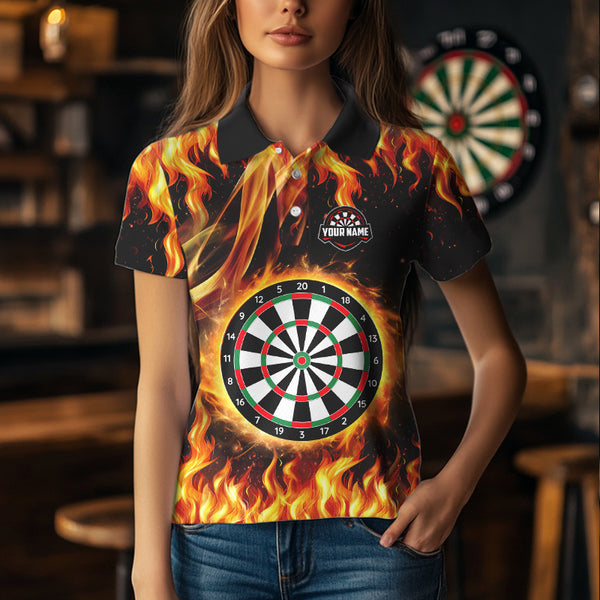 Flame Darboard Fire Pattern Custom Darts Polo, Quarter-Zip Shirts For Women Dart Team Jerseys NQS9459