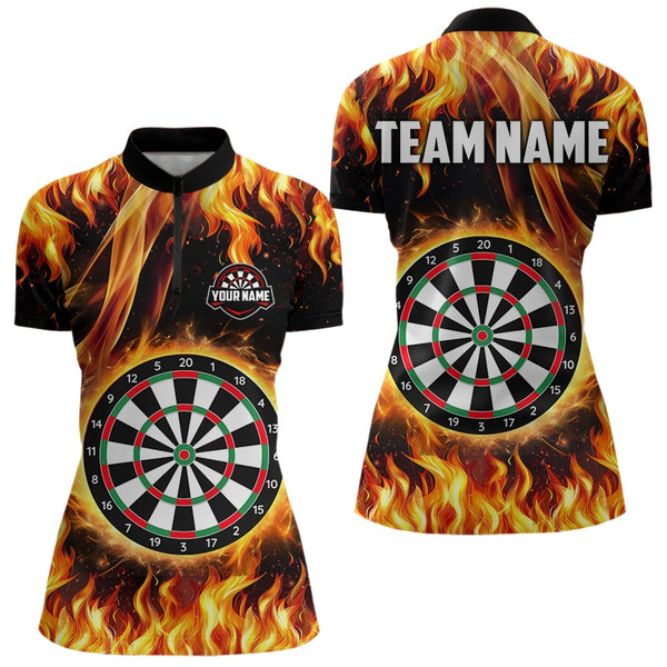 Flame Darboard Fire Pattern Custom Darts Polo, Quarter-Zip Shirts For Women Dart Team Jerseys NQS9459
