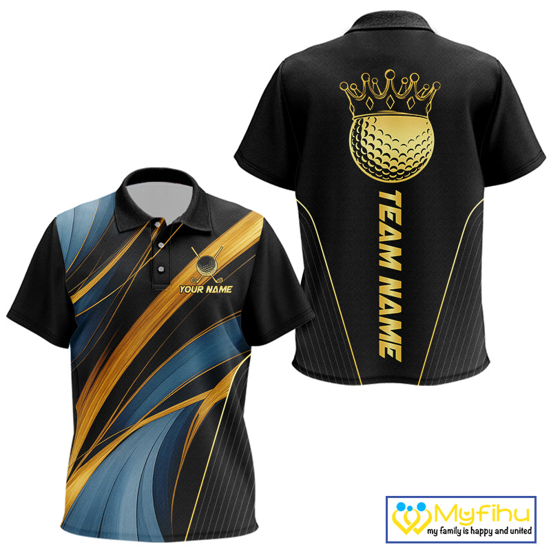 Blue and Gold Kid Golf polo shirts Custom Golf Outfit For Children Team Golf shirt | Black NQS10033