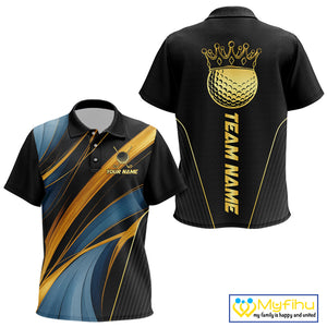 Blue and Gold Kid Golf polo shirts Custom Golf Outfit For Children Team Golf shirt | Black NQS10033