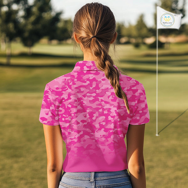 Breast Cancer Awareness golf shirts custom Women golf polos shirts, pink camo ribbon golf shirts NQS10191