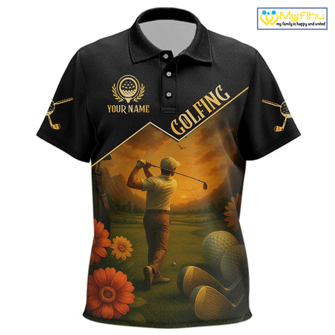 Black & Gold Golf polo shirt for Kid Custom Kid golf tops, gift for golfers NQS10339
