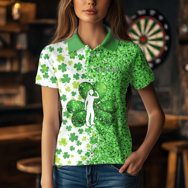 Green glitter shamrock clover Darts Shirts For Women custom St Patrick day Dart Team Jersey NQS9464