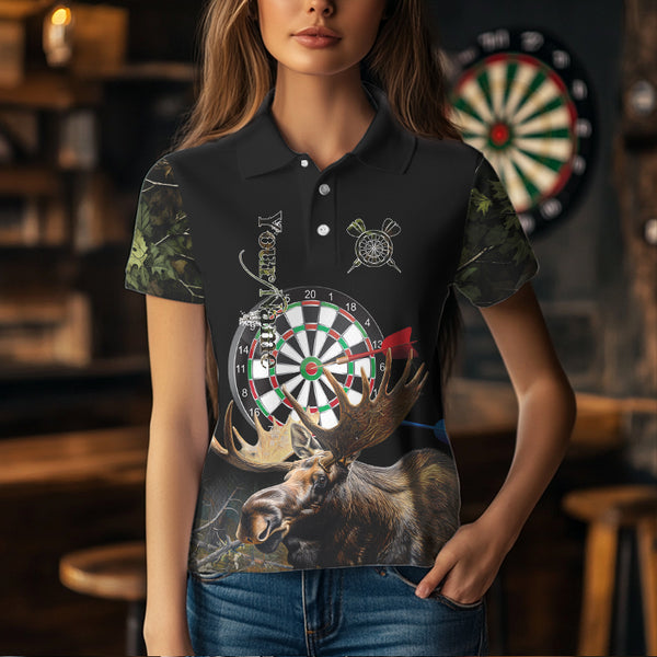 Personalized Black Camo Moose Darts Shirts For Women Custom Darts Team Jerseys NQS9467