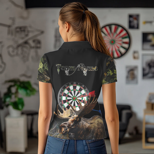 Personalized Black Camo Moose Darts Shirts For Women Custom Darts Team Jerseys NQS9467