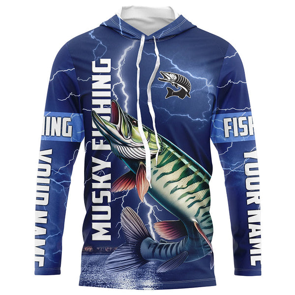 Musky Fishing blue lightning jerseys custom performance Long Sleeve Muskie tournament fishing shirts NQS8146