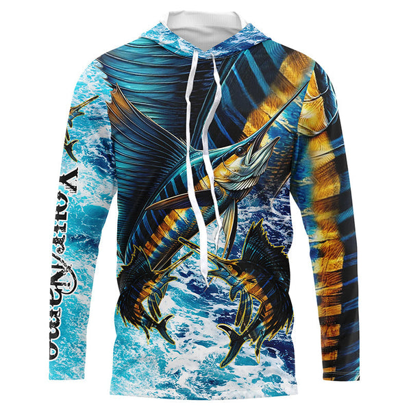 Sailfish fishing scales blue sea water camo Custom UV protection performance long sleeve fishing shirt NQS7097