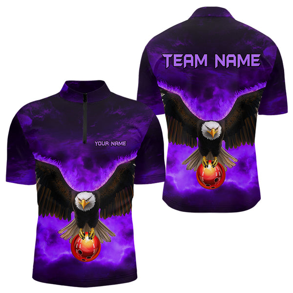 Personalized Purple Flame Eagle Custom Bowling Team Shirts For Mens, Fire Eagle Bowling League Jersey NQS9615