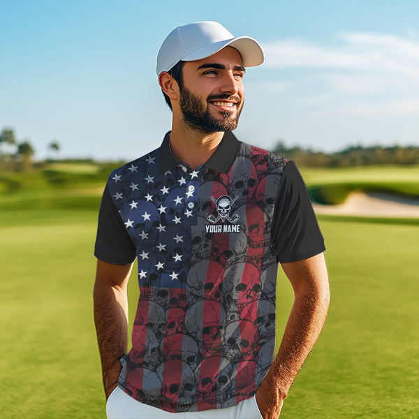 American Flag Skull Camo Golf Polo shirt for Men Custom patriotic golf team uniform NQS9791