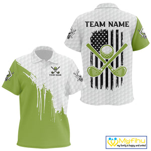 Green and White American Flag Golf Polo Shirts For Kid Custom patriotic golf team uniform outfit NQS9796