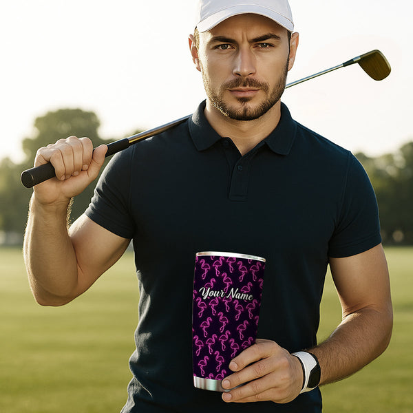 1PC neon pink flamingos pattern Custom Name Tumbler Cup, flamingos Golfing Gifts NQS9917