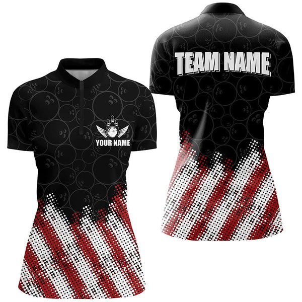 Red, white and black Camo Custom Bowling Polo, 1/4 Quarter zip shirts Team Bowling league jerseys NQS8161