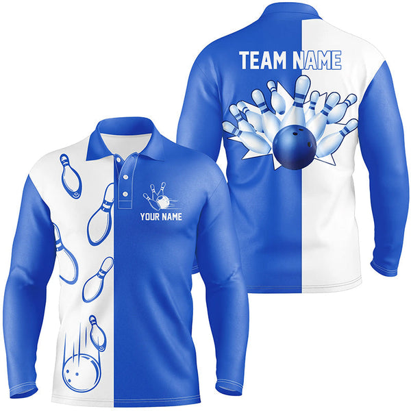 Blue and white retro vintage Bowling polo shirts for men custom Bowling team jerseys NQS6481