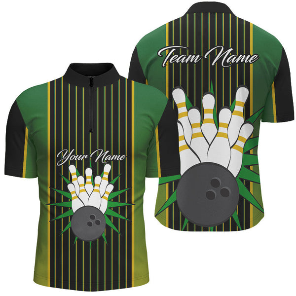 Black and Green Yellow Retro stripe Bowling Shirts For Men Custom vintage Bowling Team Bowler Jerseys NQS8590