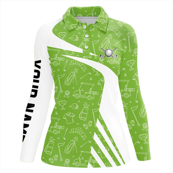 White and Green Golf pattern Womens golf polo shirts custom golf attire for ladies NQS9305