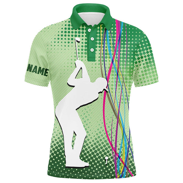 Green pattern Mens golf polo shirts custom sport mens golf tops, cool golf gifts for men NQS7385