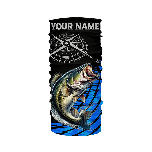Personalized Bass fishing compass Long Sleeve Performance Fishing Shirts, Bass tournament Shirt | Blue NQS7576